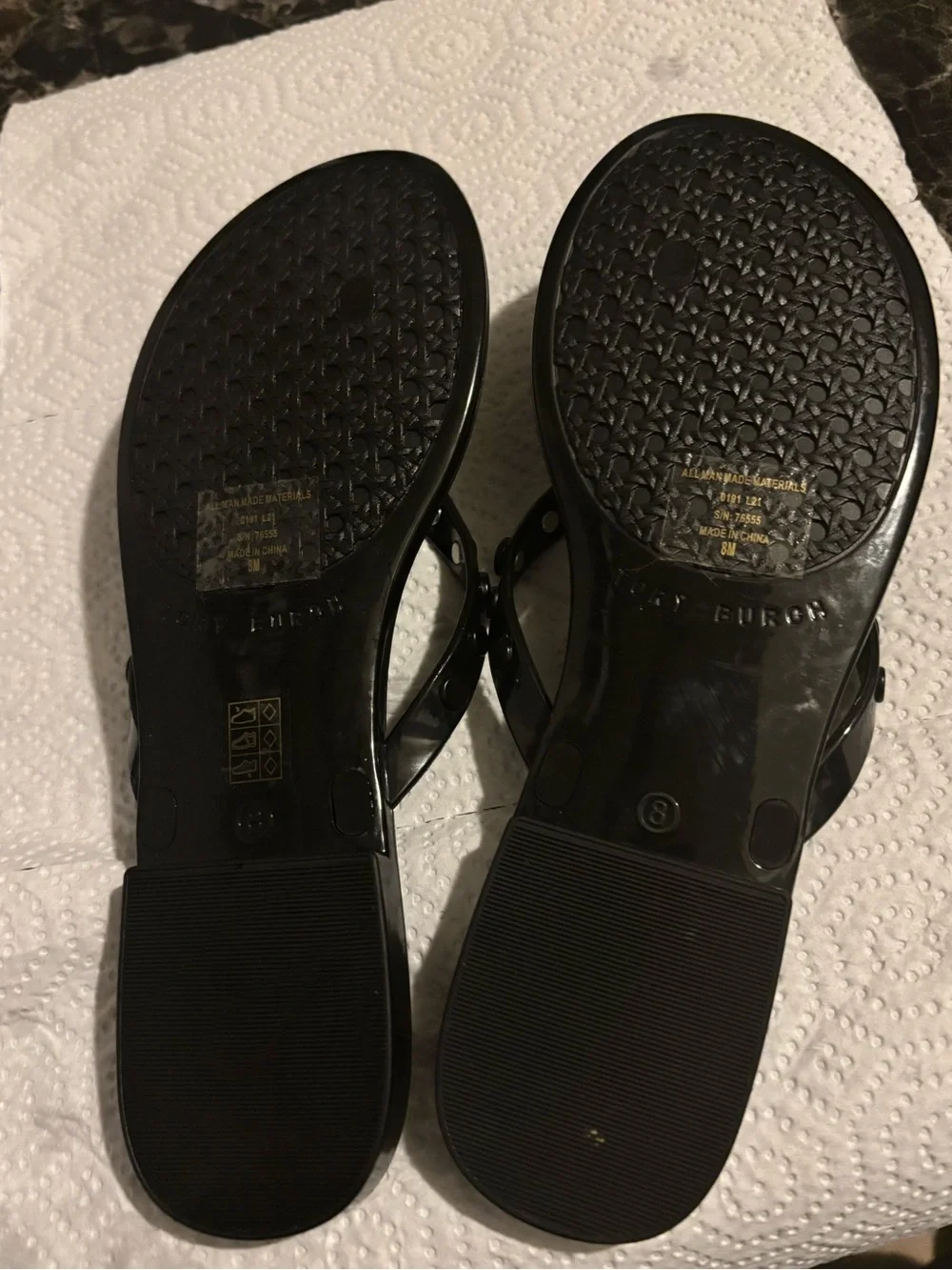 Tory Burch Black Jelly Logo Stud Thong Sandals